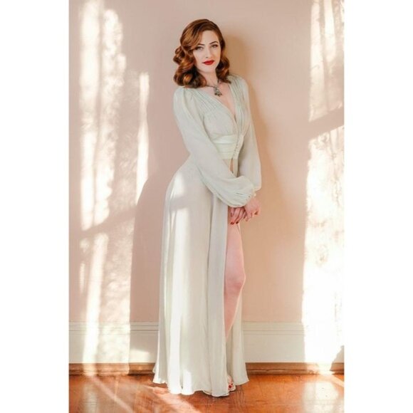 1940's Long Robe Forties Follies Trashy Diva Lingerie Dress Coat hollywood glam - Picture 11 of 11